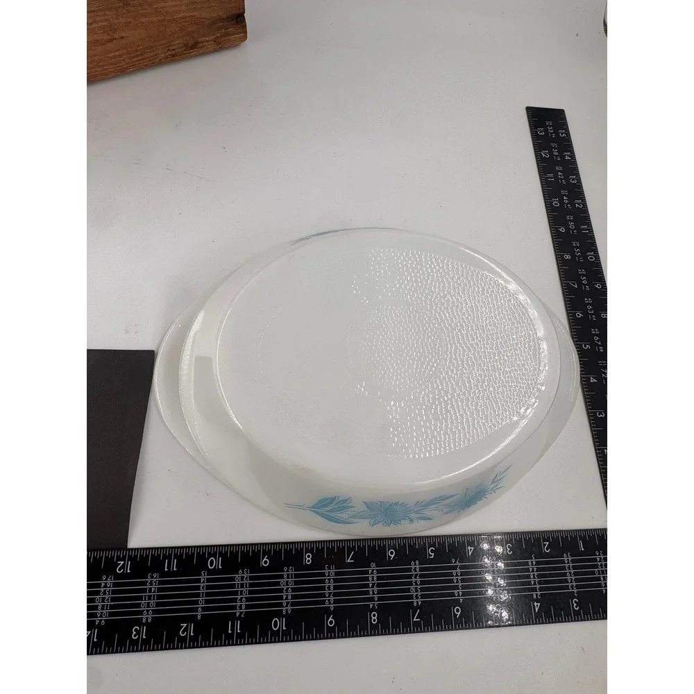 Pyrex Blue Thistle Divided Serving Dish Vintage Milk Glass Oval Casserole 1.5 Qt